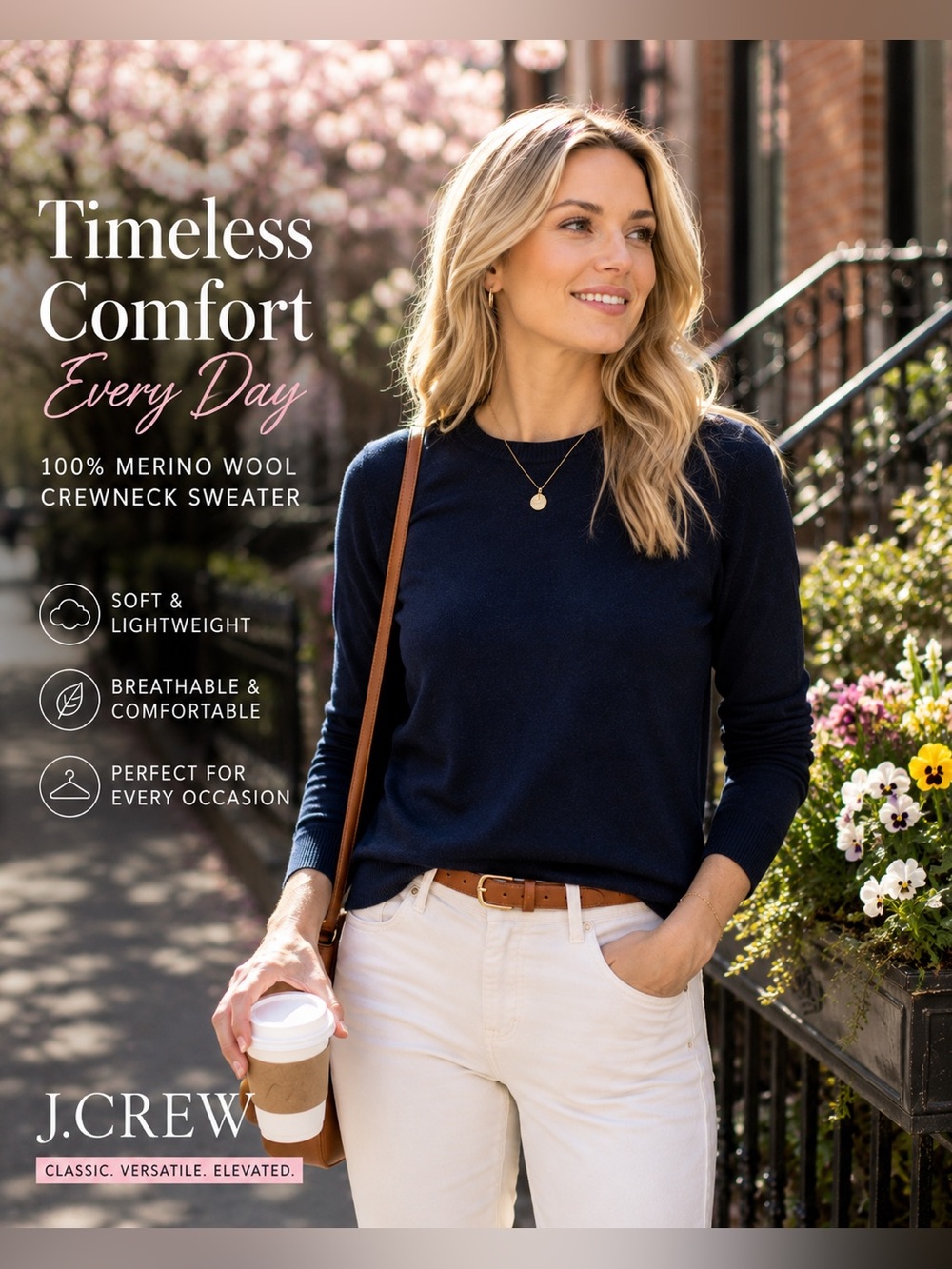 J. Crew Navy Merino Wool Crewneck Sweater